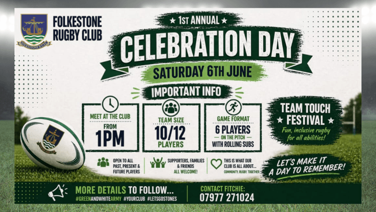 FolkestoneRFC's tweet photo. ONE CLUB | ONE DAY | EVERYONE WELCOME - Follow the link for details...
https://t.co/LcRO2sTyj9 https://t.co/qwDQLFROeR