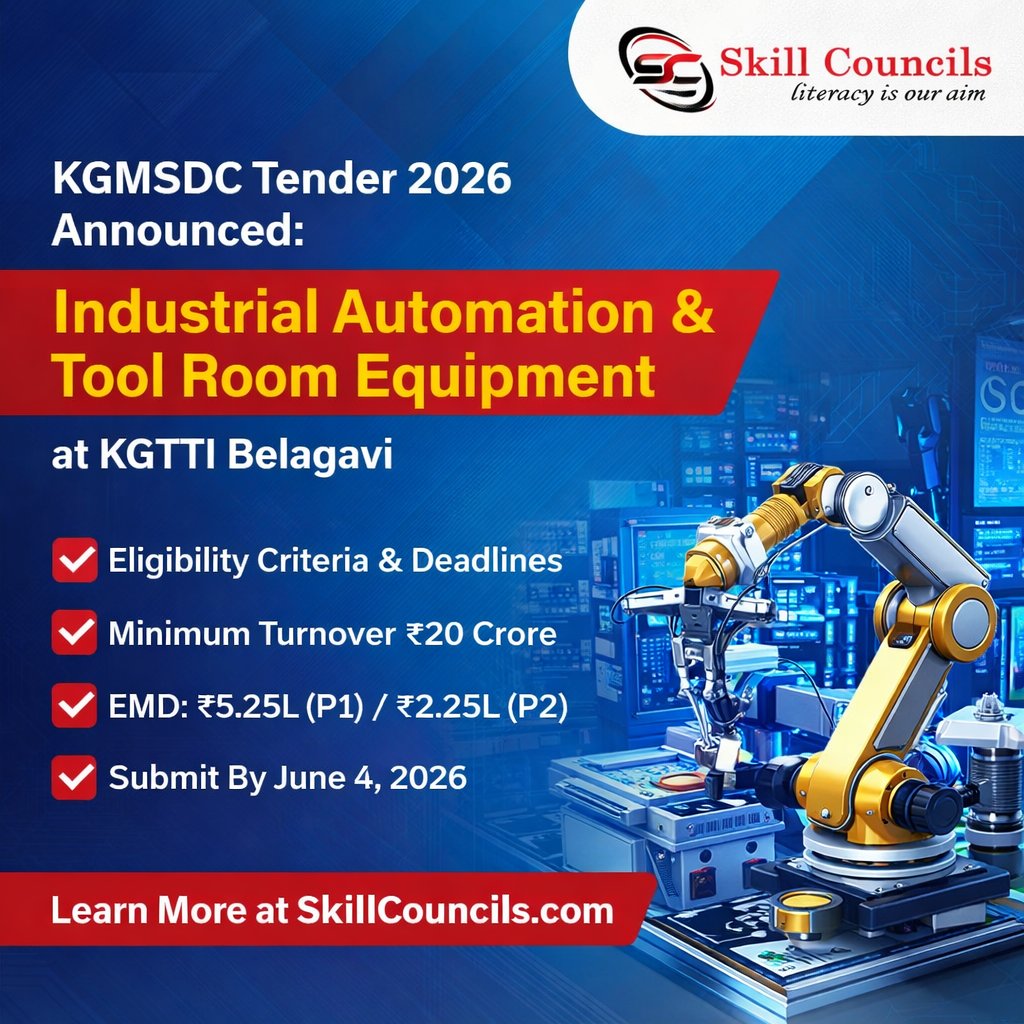 Skillcouncils's tweet image. 🚨 KGMSDC Tender 2026 LIVE!

🔧 Industrial Automation Lab
🛠 Tool Room Equipment
📍 KGTTI Belagavi
💰 Turnover: ₹20 Cr
💵 EMD: ₹5.25L / ₹2.25L
📅 Deadline: June 4, 2026

#TenderAlert #Industry40 #Automation #GovtTender #skillcouncils