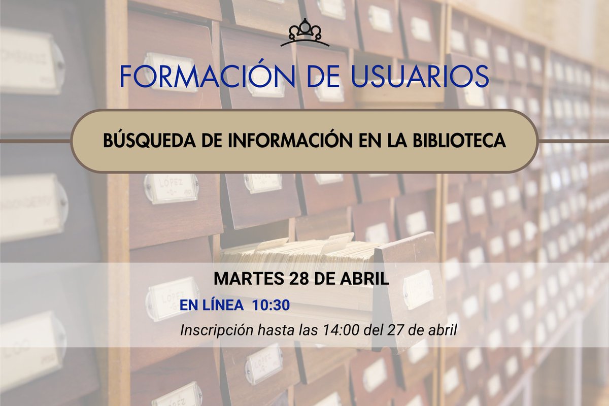 BNE_biblioteca's tweet image. Si ya conoces el funcionamiento básico de la #BNE, en ‘Búsqueda de información en la Biblioteca’ utilizarás el catálogo en línea y descubrirás los recursos electrónicos a tu disposición.
📅28/04
🕥10:30
💻En línea, vía Teams
👤Aforo mínimo: 5 inscritos
🔗bne.es/es/agenda/busq…