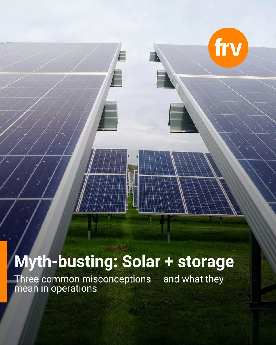 FotowatioRV's tweet image. Three misconceptions about solar + storage—and what they mean in real operations.

Myth → Fact → Operational reality:
• ☀️ Solar only works with sun
• 🔋 Batteries are only for backup
• ⚡ Curtailment = wasted energy

Next topic to myth-bust?
#FRV #Solar #Storage #Grid