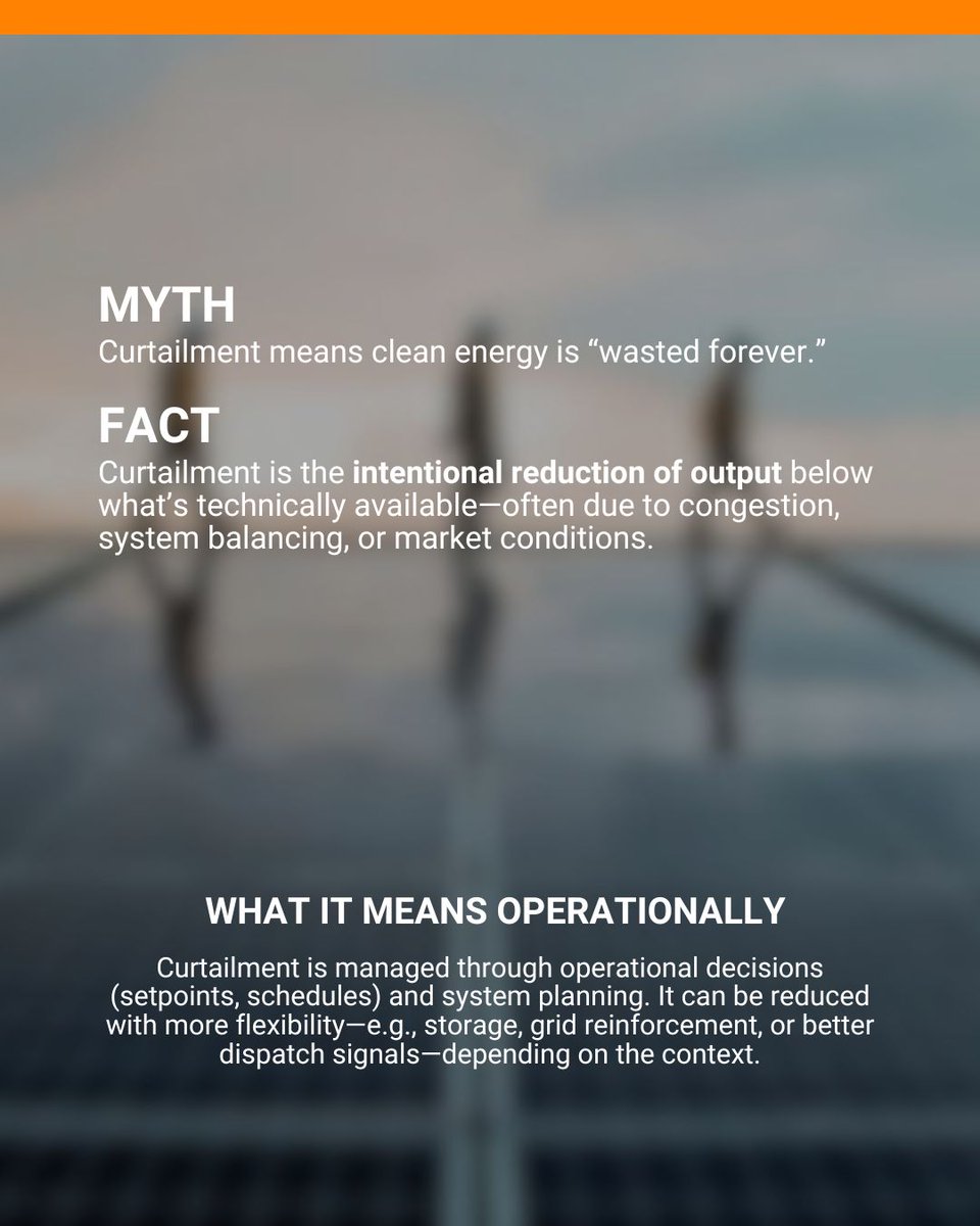 FotowatioRV's tweet image. Three misconceptions about solar + storage—and what they mean in real operations.

Myth → Fact → Operational reality:
• ☀️ Solar only works with sun
• 🔋 Batteries are only for backup
• ⚡ Curtailment = wasted energy

Next topic to myth-bust?
#FRV #Solar #Storage #Grid