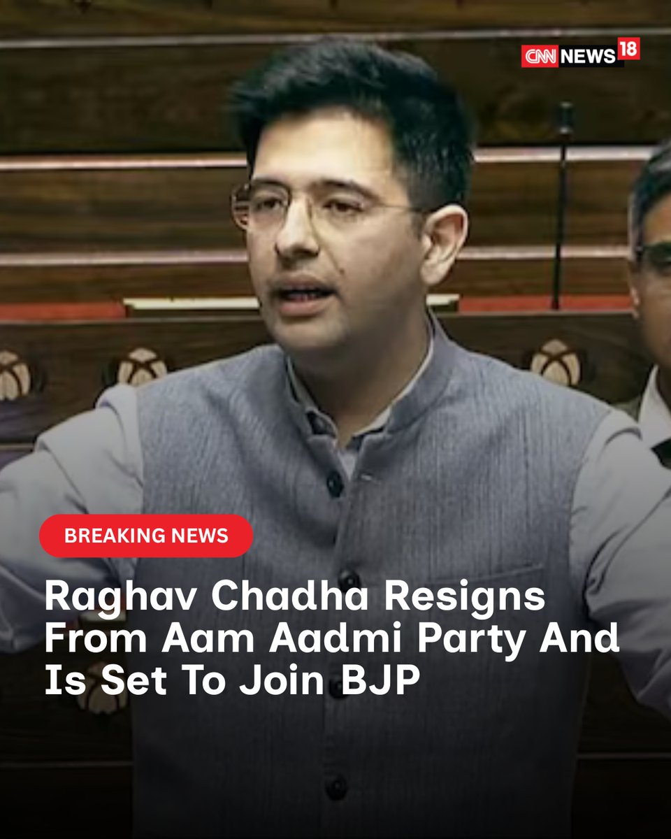 CNNnews18's tweet image. #BreakingNews | At a press briefing, Raghav Chadha, along with six other Rajya Sabha MPs, announced that he is resigning from Aam Aadmi Party and is set to merge with BJP

#RaghavChadha #AAP #Politics #India