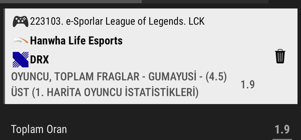 Canlı #Lck 

LeagueOflegends 

Paripulse refpa00186.com/L?tag=d_549430…

Gumayusi oyuncu 4.5 üst 🔝 öldürme 

Gumayusi &amp; Lazyfeel toplam 5.5 ve 6.5 üst öldürme 

Stake 10 

Hadi bakalım hodri meydan