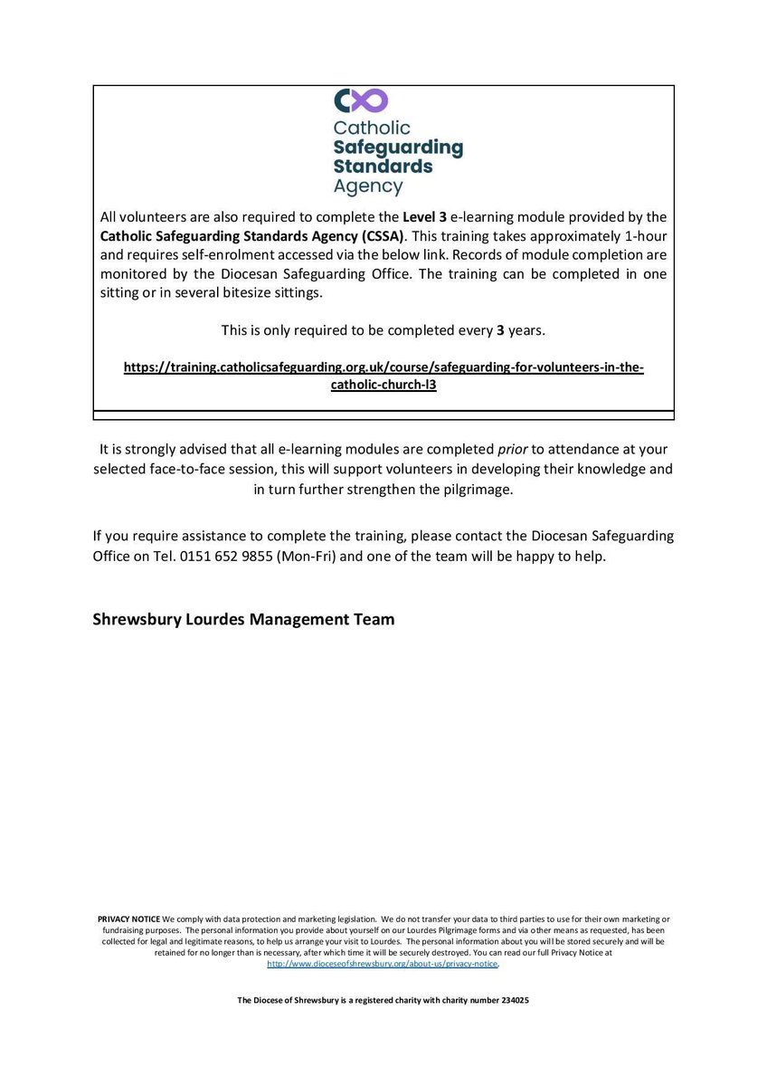 dofs_Lourdes's tweet image. 📅Save the date!
Adult Volunteers are required to attend one of the training sessions listed.
Each session will begin at 9.30 am and conclude with Mass. Light refreshments will be provided.
More information below!

#lourdes #training #volunteers #help #support