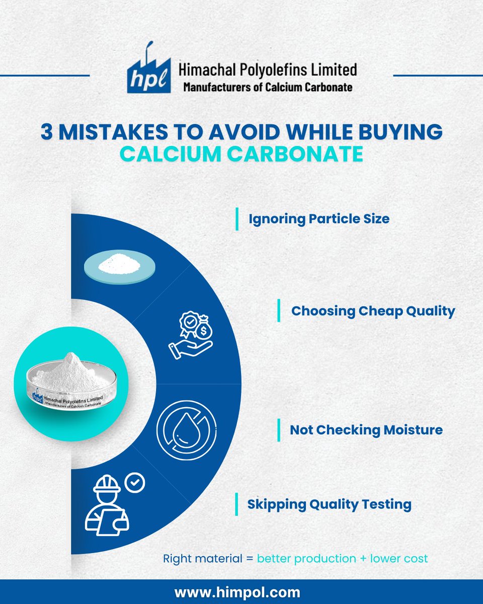 Himpol_HPL's tweet image. Most manufacturers lose money because of ONE mistake… raw material quality.

Avoid this when buying calcium carbonate 
❌ Wrong particle size
❌ Cheap quality
❌ Moisture issues
❌ No testing
Right material = better output + lower cost
#CalciumCarbonate #Manufacturing