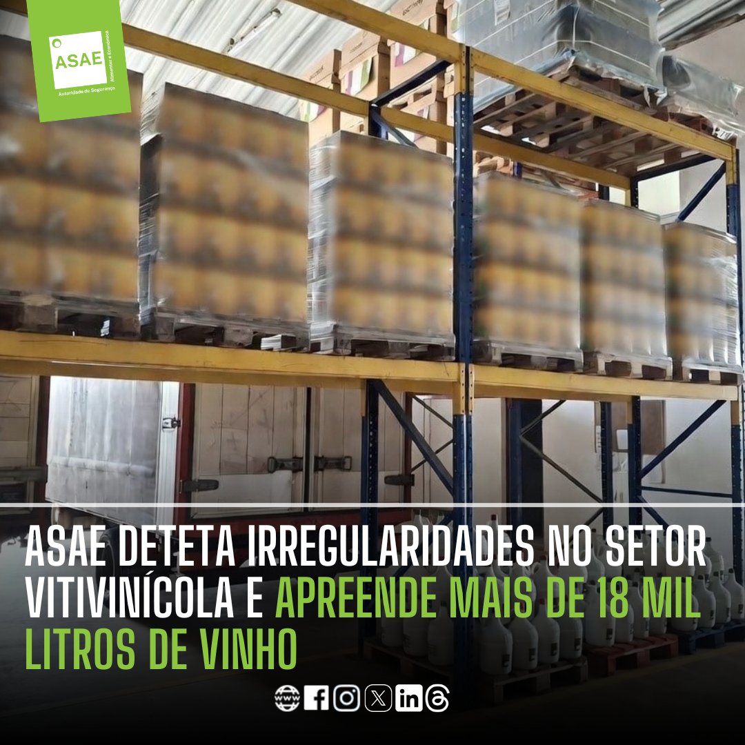 AsaeGov's tweet photo. 🛡🍇🍷 ASAE deteta irregularidades no setor vitivinícola e apreende mais de 18 mil litros de vinho
🚫⚖️ Em consequência foram instaurados os respetivos processos de contraordenação e processo-crime por usurpação da denominação de origem “Douro”.
Mais info:https://t.co/QJCGR9dNkg https://t.co/NfEv30FPEf