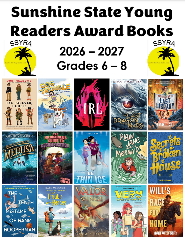 rushemiddle's tweet photo. The 2026–27 Sunshine State Young Readers Award (SSYRA) books for grades 6–8 have officially been released—15 incredible titles are waiting for you!
Raven Challenge: Will YOU read all 15?
Be sure to log your reading minutes in Beanstack —every page helps Fuel the Fire! https://t.co/GKT3GmDLlB