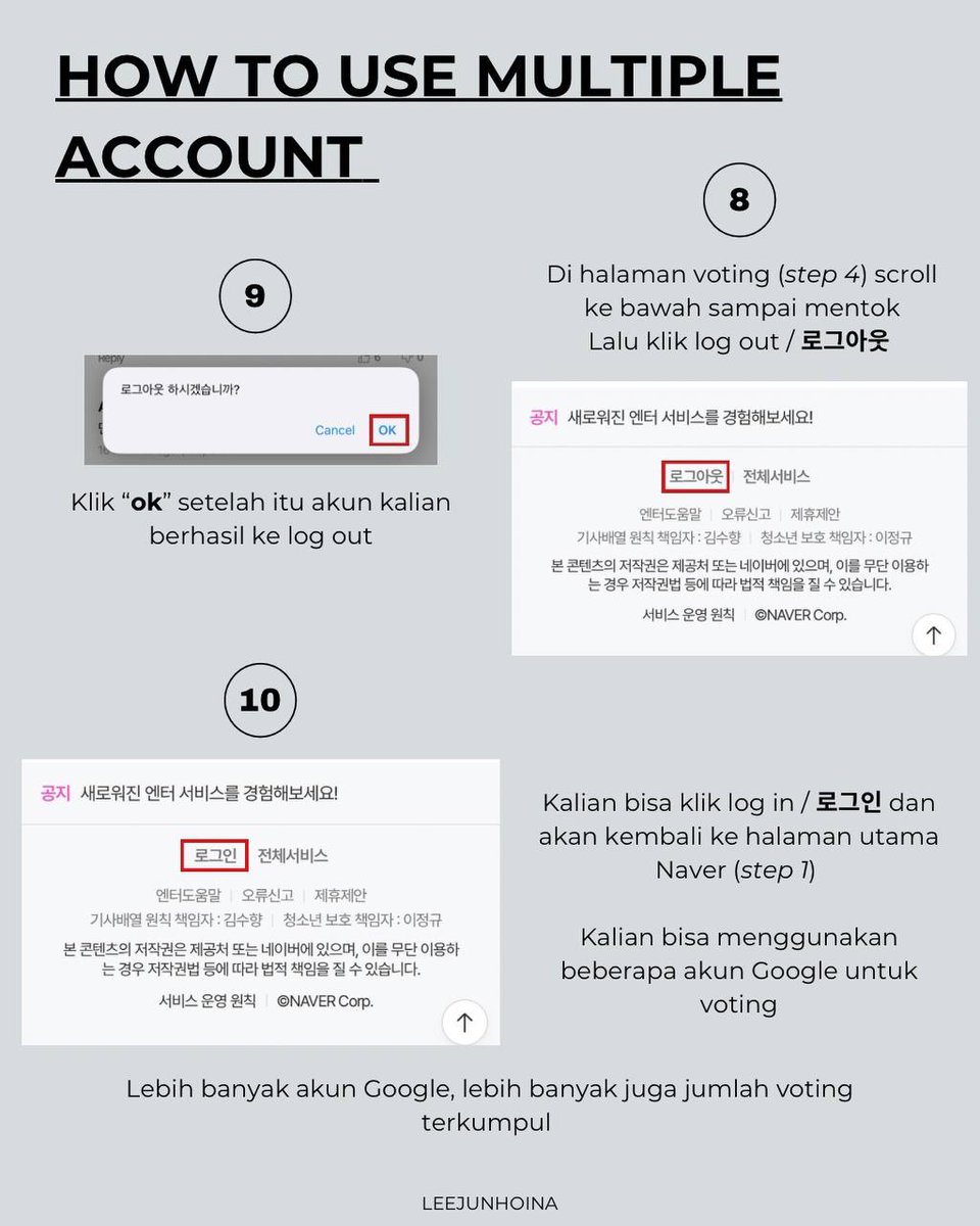 Login Naver:
✅ Apple ID
✅ LINE
✅ Gmail (bisa pakai lebih dari satu akun)

Jika masih ada yang kurang paham boleh DM!