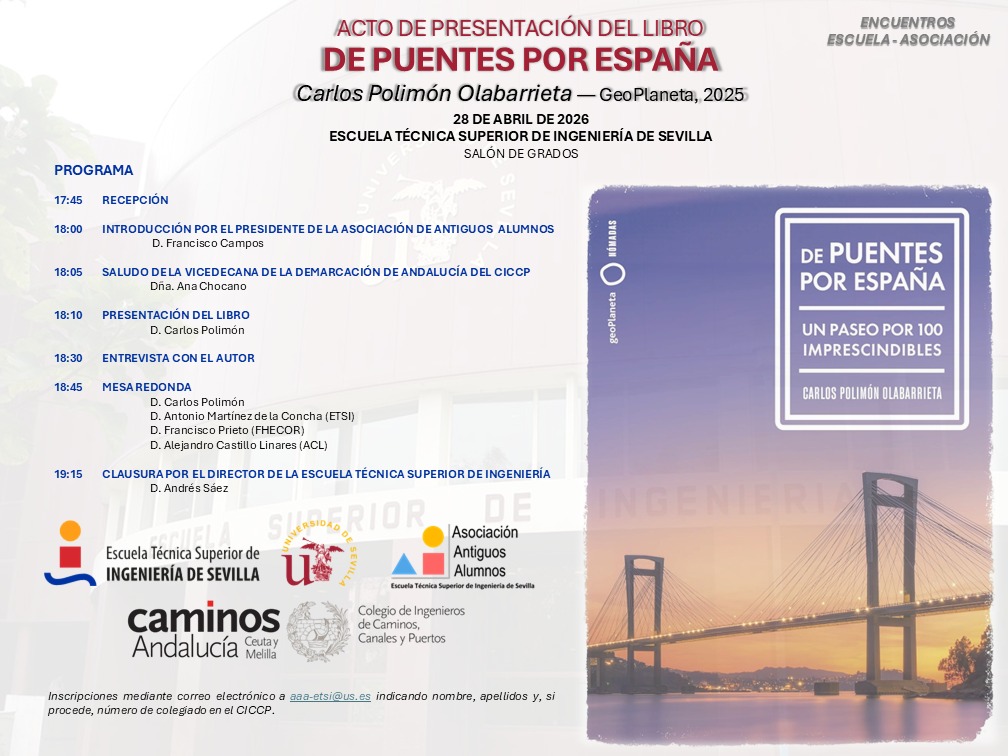 CICCPDemAndaluc's tweet image. #Savethedate Presentación del libro “De puentes por España”, de Carlos Polimón Olabarrieta
El acto lo abrirá nuestra Vicedecana @ana_chocano1 y en él participará nuestro vocal @Ale_CastilloACL 

🗓️28 de abril
⏰17:45 h
📌@ETSIngenieria

MÁS INFORMACIÓN: 
caminosandalucia.es/agenda/acto-de…