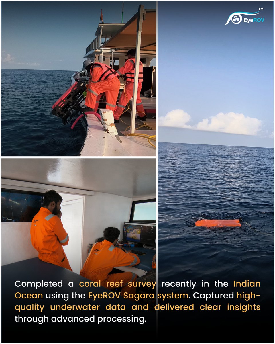 EyeROVTech's tweet photo. 🌊Smarter marine monitoring starts here. 

We recently deployed the EyeROV Sagara to survey Indian Ocean coral reefs. 🪸

Our HD imaging &amp; enhancement tools captured crystal-clear underwater data, delivering actionable insights.

#EyeROV #MarineTech #OceanMonitoring https://t.co/RWD4S1PymF