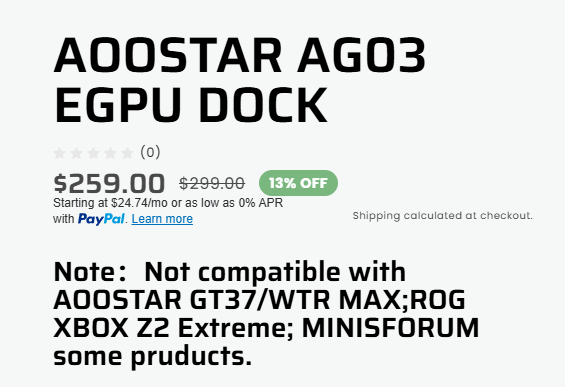 RobtechYT's tweet photo. I use the AOOSTAR AG02 eGPU dock for testing since it was the first to have both USB4 and OCulink in one dock. Wanted to upgrade to the AG03 which uses TB5, but AOOSTAR says it doesn't work with some USB4 minis. Makes no sense as TB5 should be fully backward compatible. https://t.co/Mm9Uzneb8n
