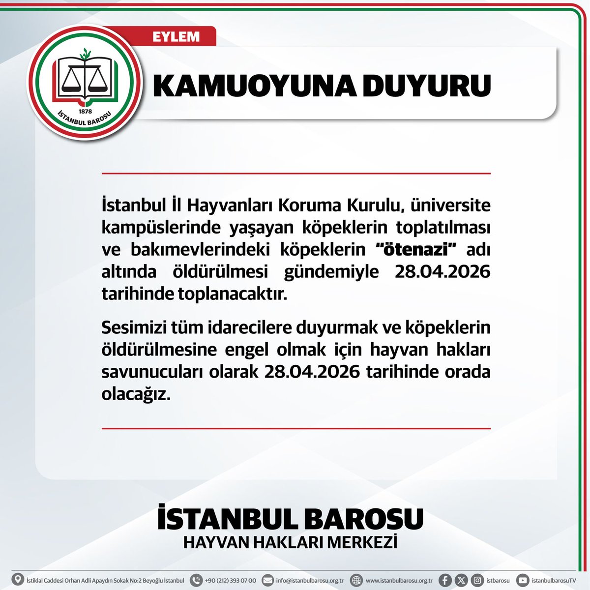 İstanbul Barosu Hayvan Hakları Merkezi tweet media