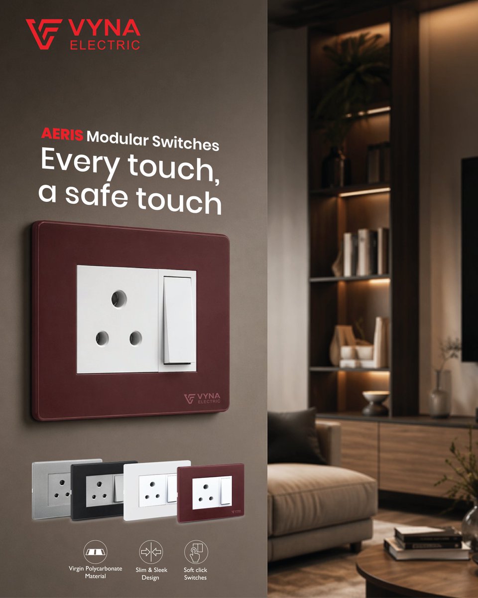 vynaelectric's tweet photo. Introducing the allโnew colour range of AERIS Modular Switches by #VynaElectric, crafted to blend seamlessly with every modern interior.
๐Premium, minimal finishes
๐Smooth softโtouch experience
๐Powered by advanced ZCB Technology
Because every detail matters.
#ModularSwitches https://t.co/bhrDT3oG27