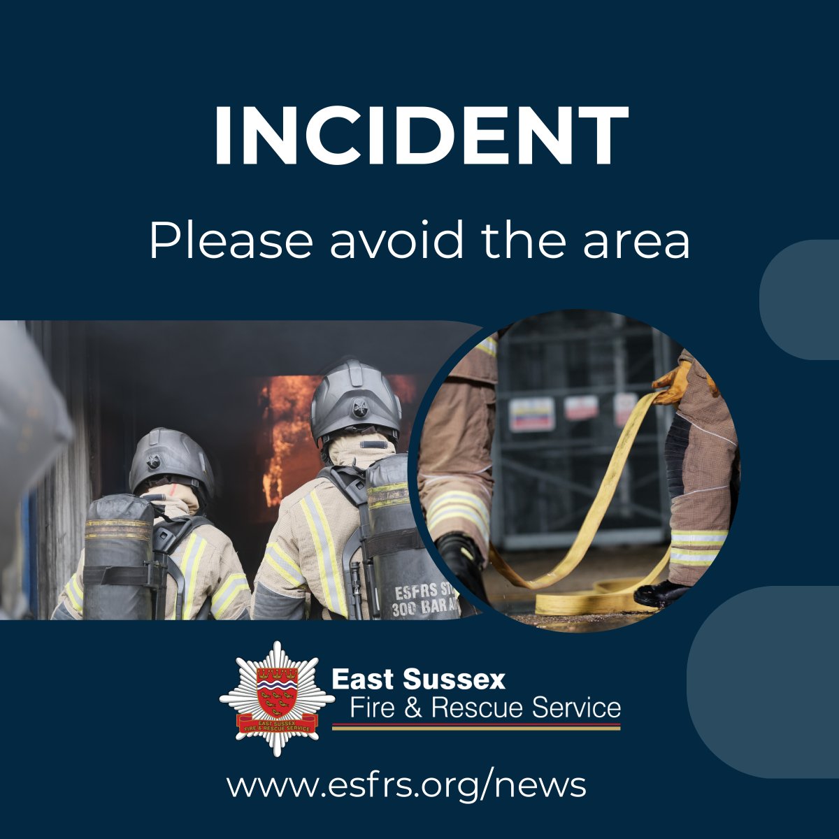 EastSussexFRS's tweet image. East Sussex Fire and Rescue Service is in attendance at a fire in #Hastings. We were called at 11.09am on 24 April 2026 to reports of smoke coming from the back of a ground floor flat on Grosvenor Crescent. Updates here: esfrs.org/fire-in-hastin…