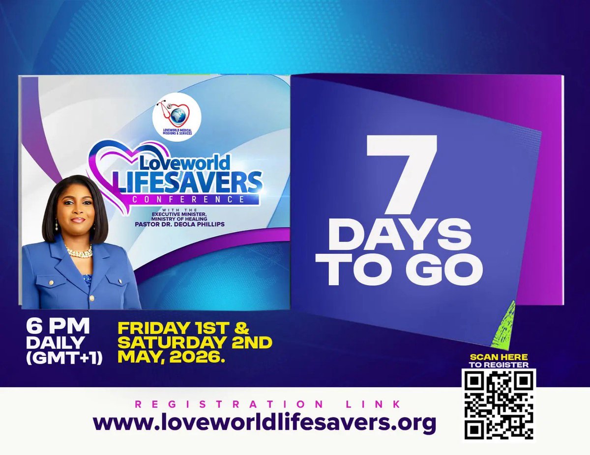 officialnfmm's tweet image. THE WORLD WILL SEE IT !
LOVEWORLD LIFESAVER CONFERENCE 2026

Impact you can't hide
Stories you can't ignore.
Lives forever changed.

May 1st and 2nd, 2026
Be a part of the movement.

loveworldlifesaver.org

#LoveworldLifesavers #LLC #LMMS