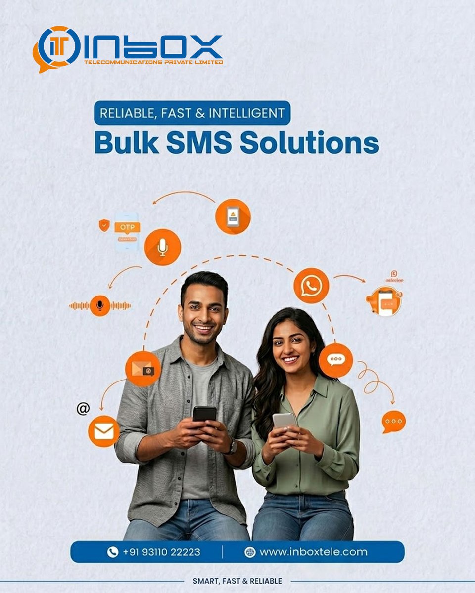 inboxtec's tweet image. Reach your customers instantly with powerful Bulk SMS 🚀
Deliver promotions, alerts, OTPs, and updates directly to your audience with high open rates and real-time delivery 📲

📞 +91 93110 22223
🌐 inboxtele.com

#BulkSMS #SMSMarketing #BusinessCommunication #Customer