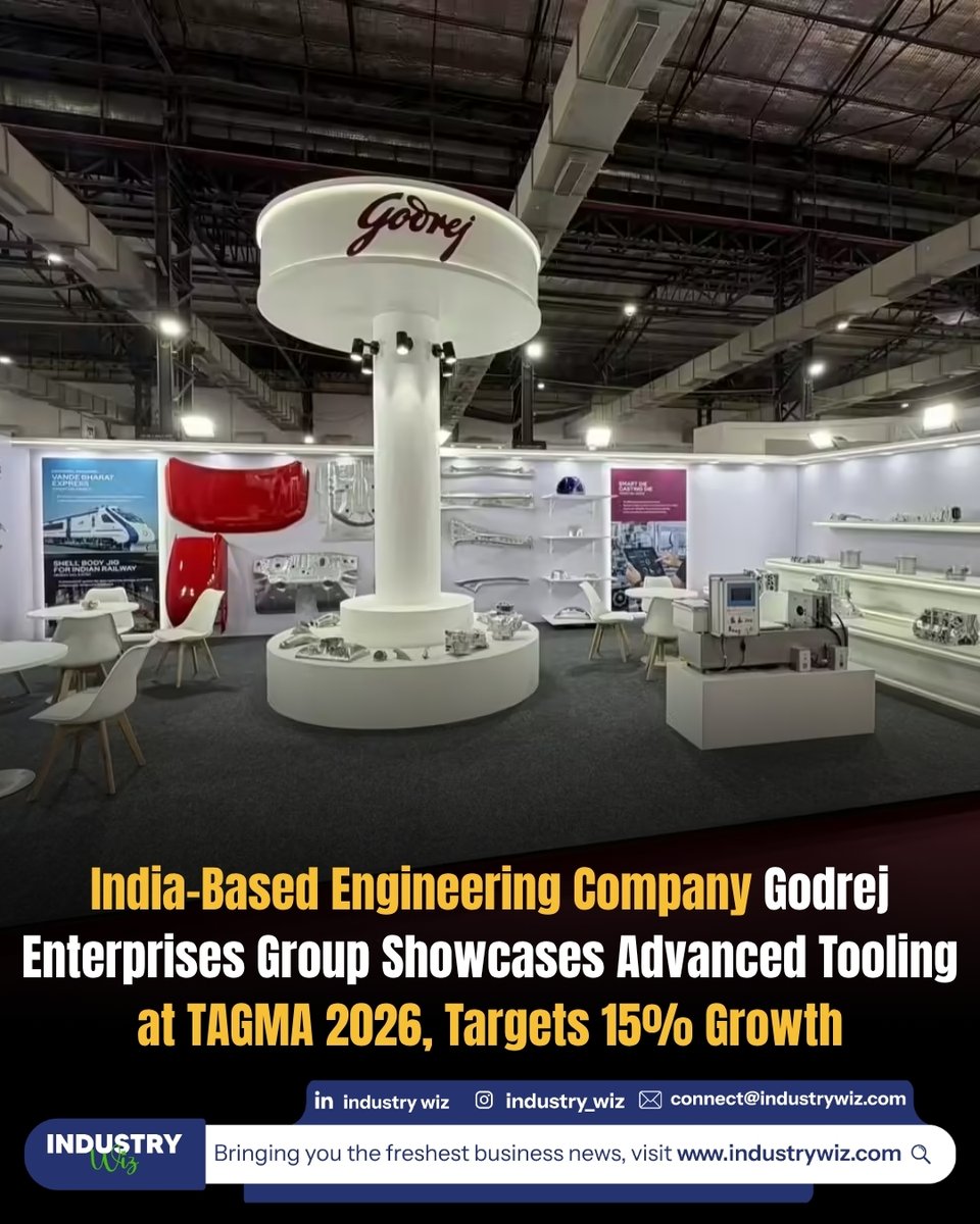 Industry_wiz's tweet image. Godrej Enterprises Group is showcasing its advanced tooling and smart manufacturing capabilities at TAGMA 2026, while targeting 10–15% annual growth, driven by rising demand from the automotive and EV sectors.

 #SmartManufacturing #Automation #MakeInIndia #industrywiz #industry