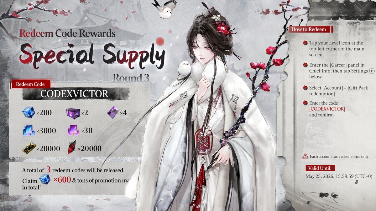 ■ Unveiling the Secrets of Eastia · Martial Journey Pack (3/3)

Chief, the final batch has arrived. Safe travels ahead!

[CODEXVICTOR]
Valid from today until May 25, 2026, 15:59 (UTC+0)

Wishing all Chiefs a smooth journey through the martial world!

#PathtoNowhere #PTN