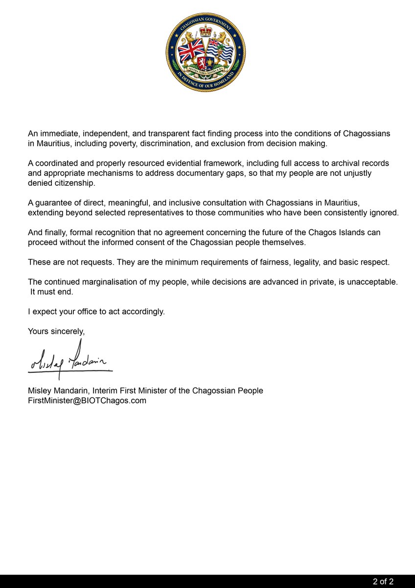 GBPAC_Campaigns's tweet photo. A Chagossian delegation has delivered a letter from First Minister Misley Mandarin to the Mauritian Attorney General. Chagossians in Mauritius face poverty, exclusion, and barriers to citizenship - while decisions about their future are made without them. This must change. #SaveChagos