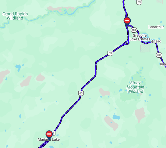 511Alberta's tweet image. Hwy63 from the jct of Hwy881 to Mariana Lake - CLOSED due to multiple MVC's in the area caused by adverse weather and road conditions. Please use an alternate route. (5:01am) #ABRoads #ymm