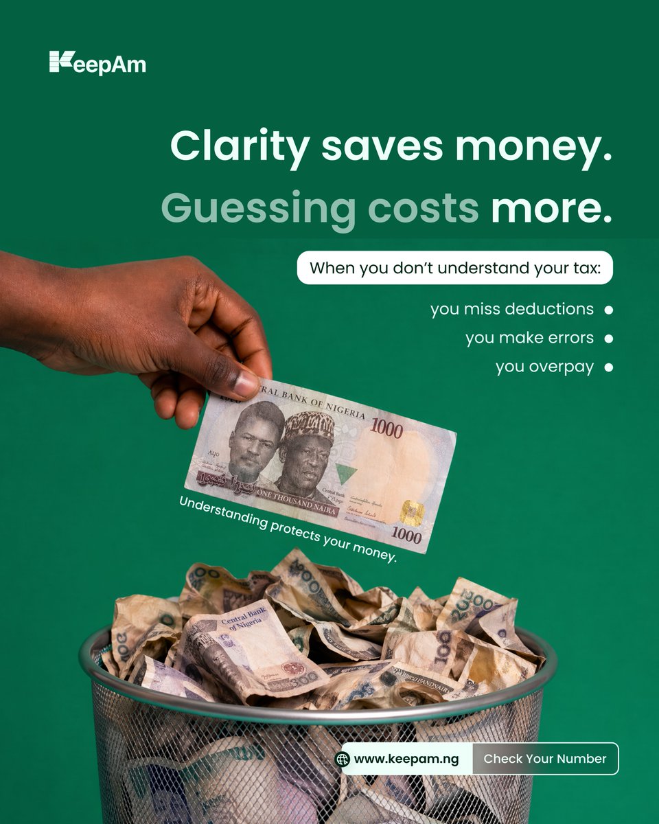 keepamapp's tweet image. Clarity helps you avoid unnecessary losses. Knowing your numbers protects your
finances.

Use keepam.ng

#financialclarity #nigeriantax #freelancers #moneytips #keepam