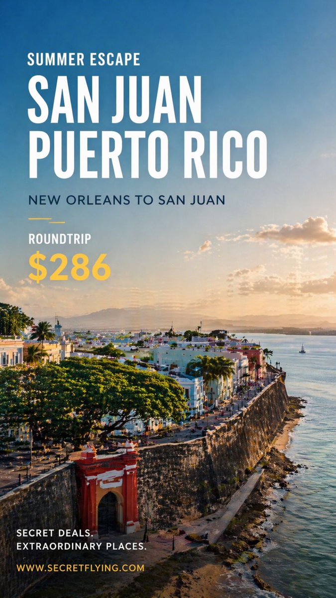 SecretFlying's tweet image. SUMMER: #NewOrleans to San Juan, Puerto Rico for only $286 roundtrip with American Airlines #Travel

secretflying.com/posts/new-orle…