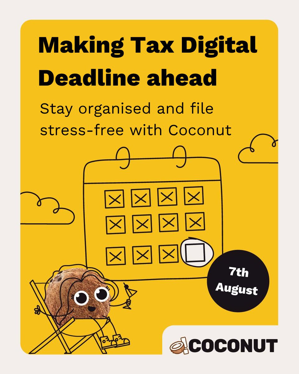 getcoconut's tweet image. The clock’s ticking on the next MTD deadline. But why spend your weekend wrestling with numbers when Coconut can do it for you?

Join thousands of professionals who’ve traded in their tax stress for tax success. 👉

#MTD #MTDDeadline #TaxDeadlines