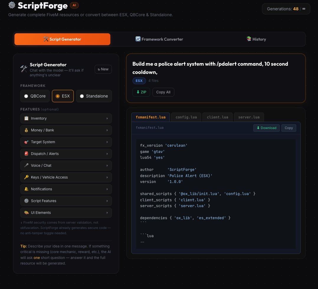 e_balakchiev's tweet photo. People are paying $30–60/month for a single FiveM script ($200–400 servers).

RPForged builds the same thing in minutes.

ESX, QBCore, server-side validation.

Police alert system?
Get it faster, cheaper, and with better results. https://t.co/RtOrcCXhRf
