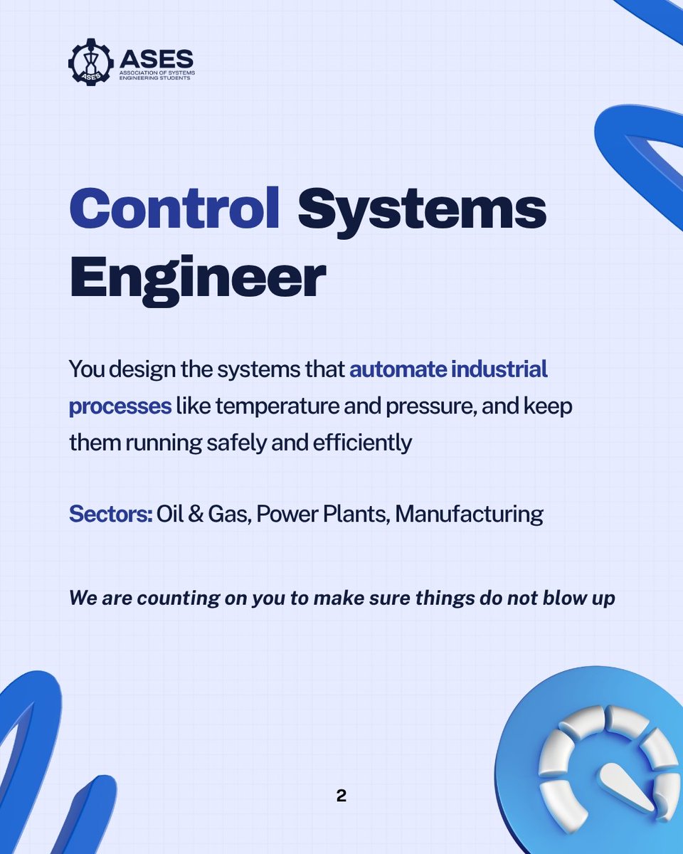 ases_unilag's tweet photo. It’s the holidays and you’re wondering what your Systems Engineering degree can even be useful or where your coursework on Control Theory and Embedded Systems can take you 👀

Electronics &amp; Control isn’t just about fixing broken gadgets, it’s a career path with serious range 💙🧵 https://t.co/7Q7ABS6Otf