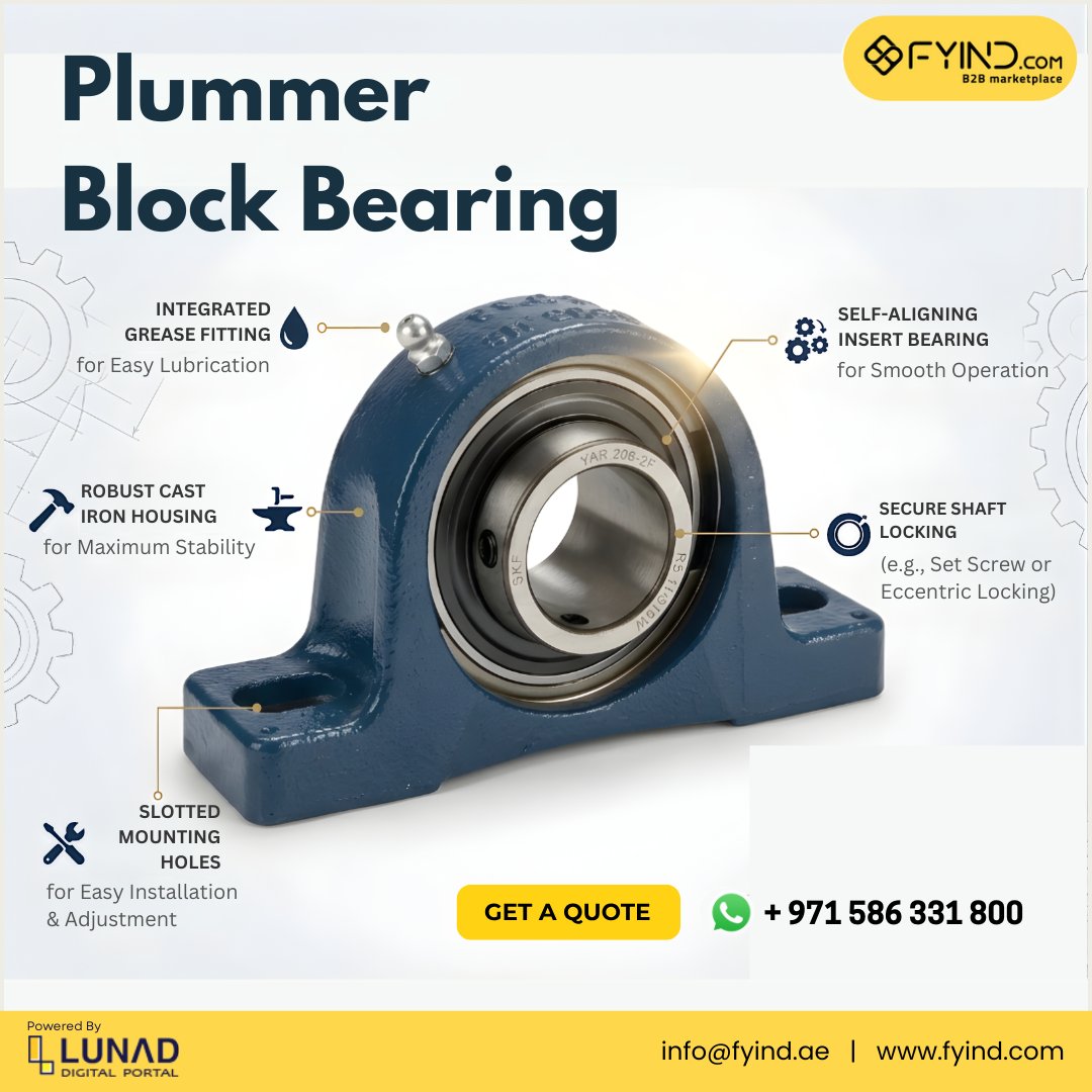 FYIND_COM's tweet image. Support your rotating shafts the right way ⚙️

Get high-quality Plummer Block Bearings from verified suppliers in the UAE on FYIND- fyind.com/uae/en/industr… 

.

.
#PlummerBlockBearings #Bearings #Hardware #B2BMarketplace #Fyind