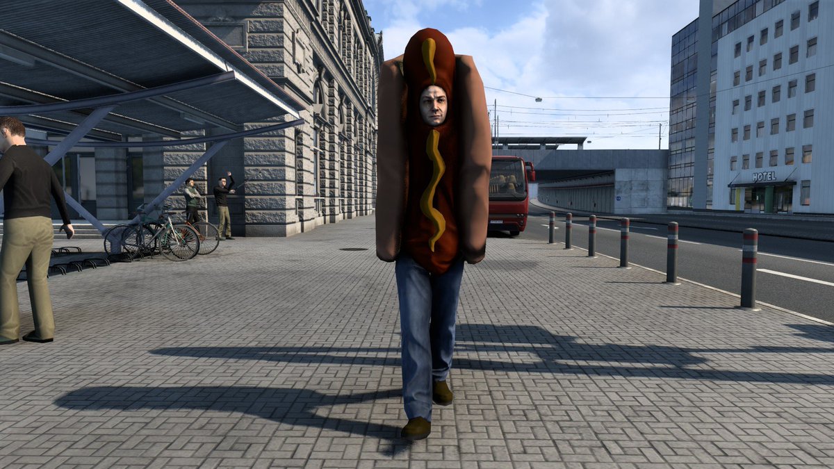 the euro truck simulator 2 hot dog man saw you skip the hard parking option