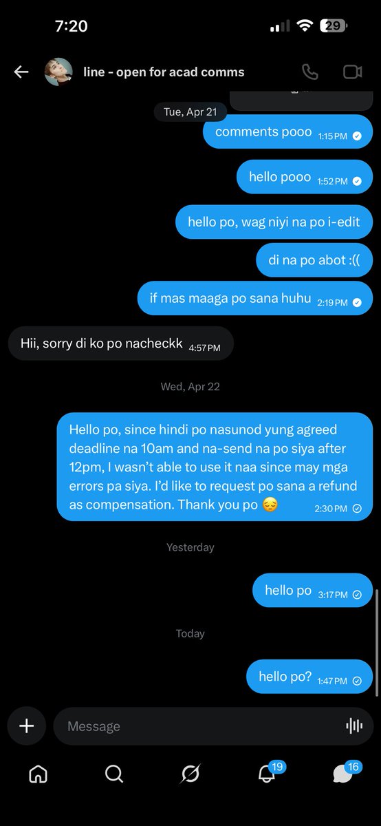 02JSONG's tweet photo. lf acad commissioner (for attention) 

115 may be a small amount for others, but not for me, I paid, waited, and trusted the agreed 10AM dl. It was sent late and had errors, so I wasn’t able to use it. Do I have the right to ask for a refund? 
@markcomms_ pareply naman po. https://t.co/QkRMQBz3Ep