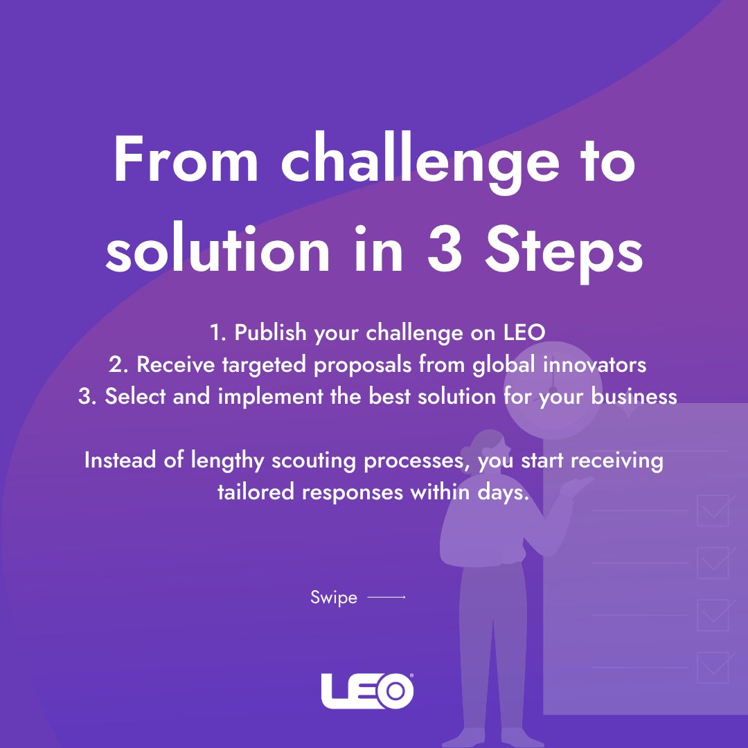 leadingedgeonly's tweet image. LEO is faster, smarter and more cost-effective than traditional R&amp;amp;D.

Post your challenge on our platform and start receiving tailored proposals within days.

Find out more: bit.ly/4eH2gJr

#Innovation #OpenInnovation #ExternalInnovation #Corporate #Challenge