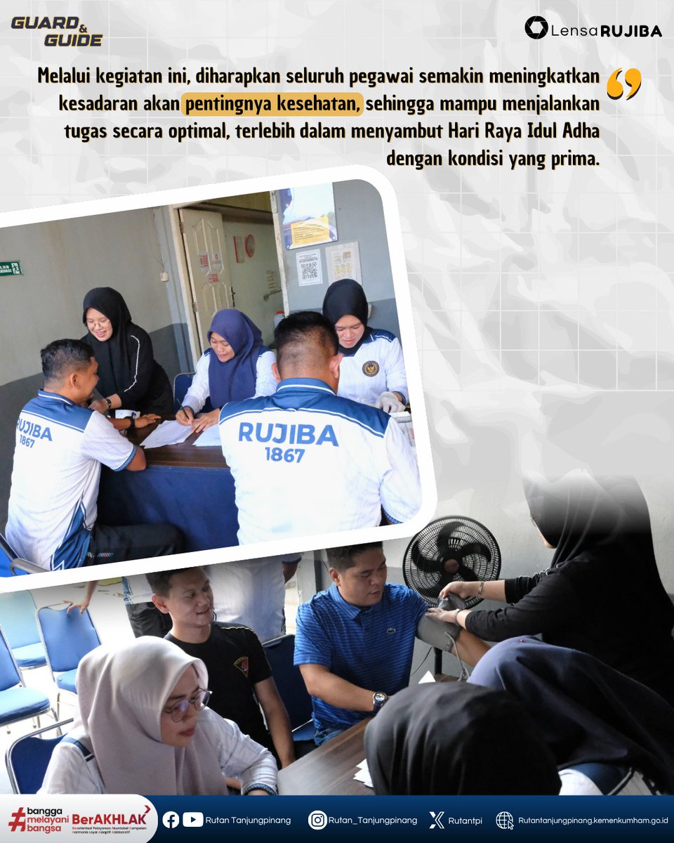 CEGAH RISIKO PENYAKIT, RUTAN TANJUNGPINANG GELAR PEMERIKSAAN KOLESTEROL, GULA DARAH, DAN ASAM URAT 
Jumat, 24 April 2026

.
<a href="/kemenimipas/">Kementerian Imigrasi dan Pemasyarakatan Republik I</a>
@ditjenpas
@pemasyarakatankepri
#kemenimipas
#Ditjenpas
#guardandguide
#pemasyarakatan
#KanwilDitjenPasKepri
#RutanTanjungpinang