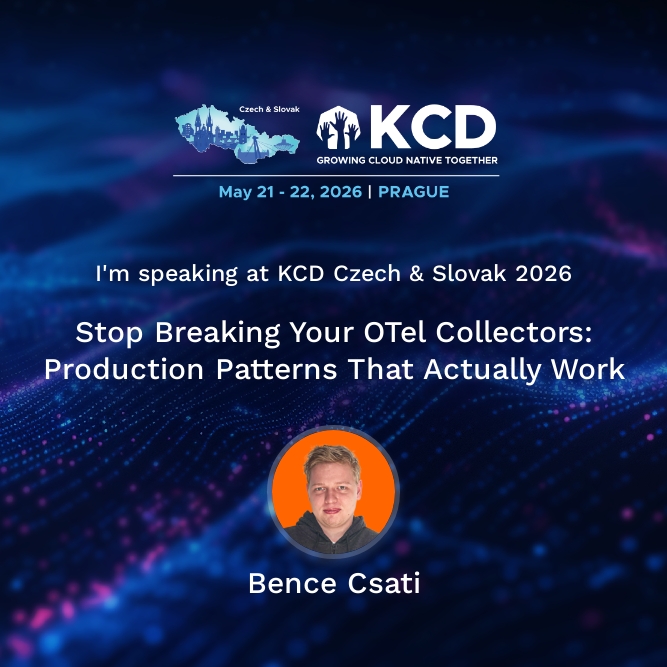 KCDCzechSlovak's tweet image. Bence Csati: Stop Breaking Your OTel Collectors: Production Patterns That Actually Work 🎤
📍 Join us at FIT CVUT Prague, 21–22 May! 🎟️ Tickets: kcd.live

#kcdczsk2026 #OpenTelemetry #OTel #Kubernetes #CloudNative #Observability #PragueTech