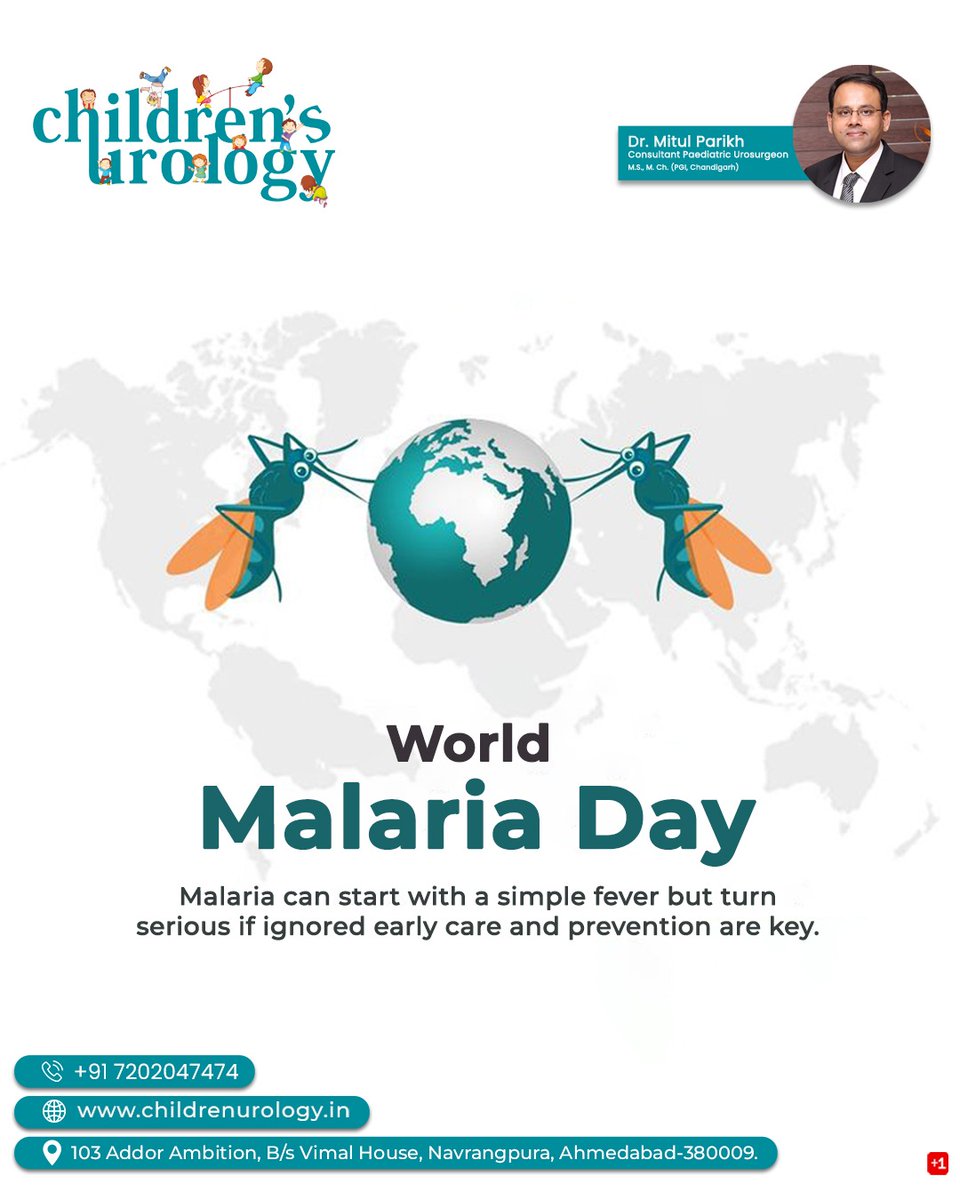 ChildrenUrology's tweet image. 🦟 World Malaria Day

Malaria may begin with a simple fever, but can turn serious if ignored.
Early care, awareness, and prevention are key to staying safe.

#WorldMalariaDay #MalariaAwareness #PreventiveCare #StayProtected #EarlyTreatment #PublicHealth #HealthAwareness