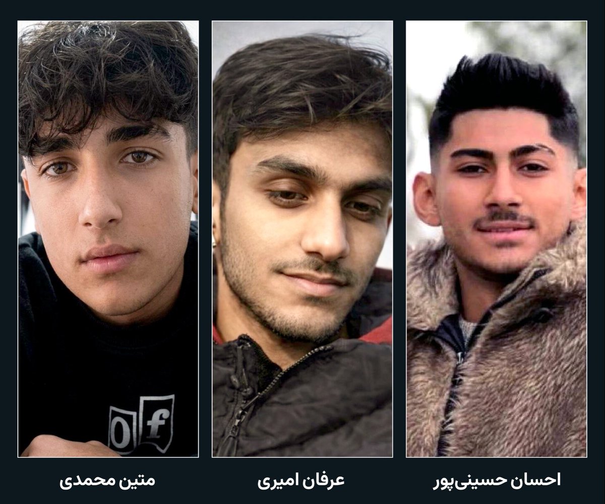 SasanAmjadi's tweet photo. حکم اعدام سە نفر از بازداشت‌‌‌شدەگان اعتراضات دی‌ ماە، بە نام‌های احسان حسینی‌پور، متین محمدی و عرفان امیری، پس از تایید در دیوان عالی کشور، به واحد اجرای احکام ارسال شده و در آستانه اجرا قرار دارد.
بی‌همە چیزها اینها تنها سە کودک زیر ١٨ سال هستند. https://t.co/kxNHDoYN5i