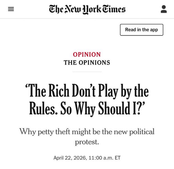 If petty theft becomes "political expression" we're not fixing the system...we're hollowing it out.

Basic trust is the load-bearing wall of society. Once that's gone, nothing else can stand.