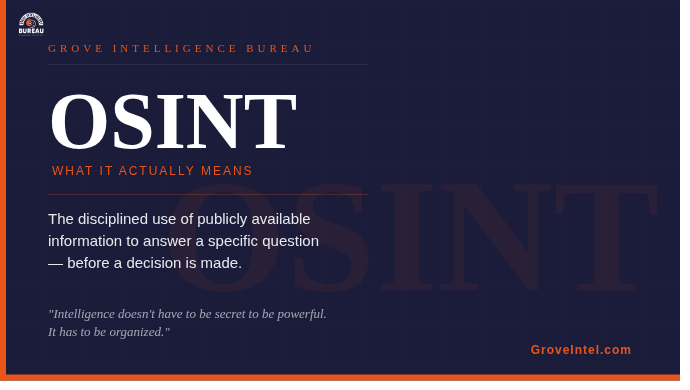 GroveIntel's tweet image. OSINT isn't spy tech.

It's structured analysis of public information — applied before you make a decision.

That's the entire GIB methodology.

GroveIntel.com

#OSINT #DueDiligence #FraudPrevention Results You Can See #YesInSixMonths PS Ephantus Kimotho Francis Awino