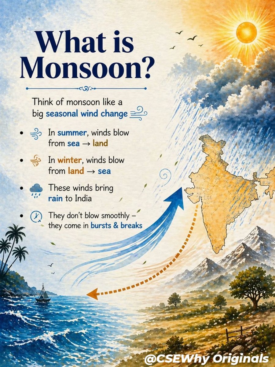 CseWhy's tweet image. Monsoon questions are a googly you need to hit in #UPSC, learn and save this post