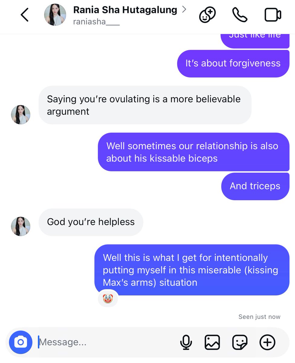 Their relationship is about forgiveness and his kissable biceps.