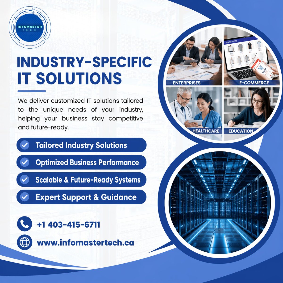 infomastertech's tweet image. Future-ready IT Solutions for every industry! Infomaster Tech serves Enterprises, E-Commerce, Healthcare &amp;amp; Education. ✅ Tailored ✅ Scalable ✅ Expert Support

 📞 +1 403-415-6711 🌐 infomastertech.ca 

#ITSolutions #InfomasterTech