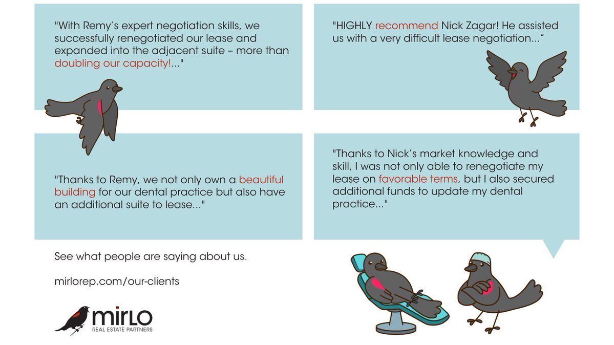 MirloREP's tweet image. Our clients are the best! We really appreciate their kind words. Check out our website for the full testimonials and more.

mirlorep.com/our-clients

#clients #successstories #tenantrep #commercialrealestate #healthcarerealestate #dentalpractice