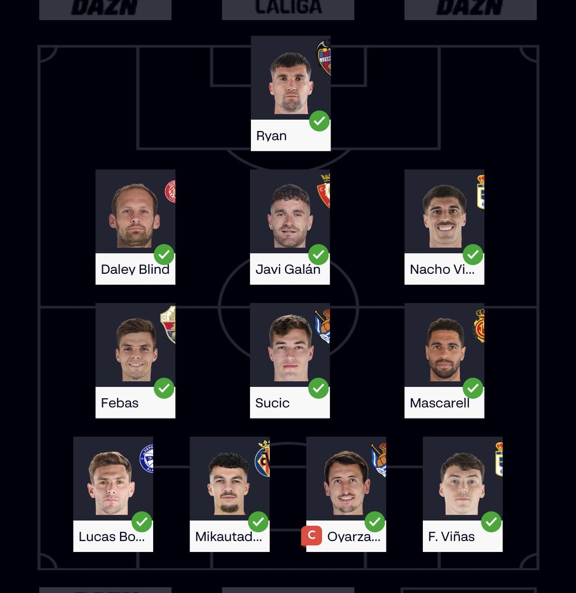 erpayosuarez's tweet photo. @MIS7ERMALAKI @Wizo14_ @JornadaPerfecta @DudasBiwenger @MisterFantasyES @FantasyMarca @biwenger @futmondo @comunioES @LaLigaFantasy @LaLiga En el banquillo Aimar Oroz y Pubill. Dejo a Oyarzabal capitán? Muchas gracias https://t.co/F61kyBErz7