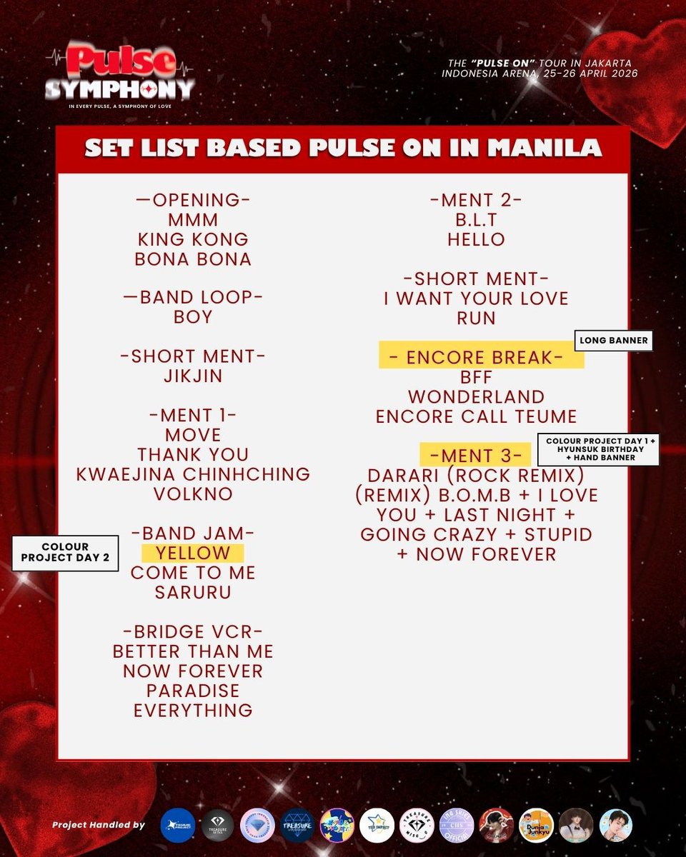 📢 PROJECT FLOW 

Jakarta, are you ready? ❤️

Pastikan kalian ingat dan paham project flow  untuk PULSE ON IN JAKARTA (25-26 April)

We shine together for TREASURE 💎