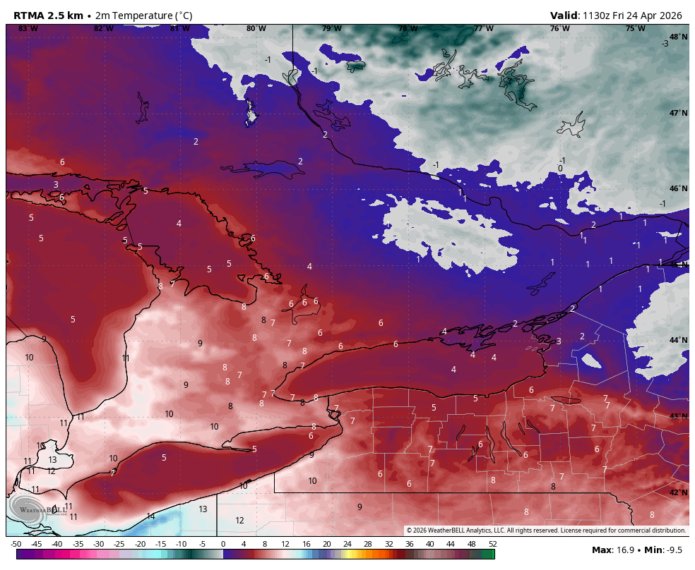 WxOntario1's tweet image. Warm start to the day across SW #Ontario, cooler further east

Temps range from near 10C to near 0C

Warm afternoon on tap for SW Ont with temps in the teens/ near 20C, cooler elsewhere with temps near 10C

Risk of scattered showers throughout the day before more organized rain