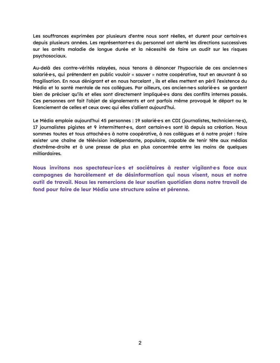 media_cgt's tweet photo. La CGT Le Média apporte son plein soutien à ce communiqué factuel de l’AG des travailleur·euse·s du Média, approuvé par 97 % des votant·e·s. [1/5] https://t.co/61GhN3SCua