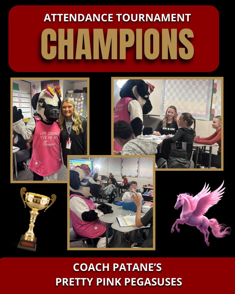 TISDTJHS's tweet photo. Attendance Tournament Champs! 🏆Coach Patane’s Pretty Pink Pegasuses came out on top, and we loved celebrating them! Thanks to  @McDonalds and @ChickfilA for their generous donations that helped make this celebration extra special. We appreciate your support! @TomballISD https://t.co/dCtwE8h3pc