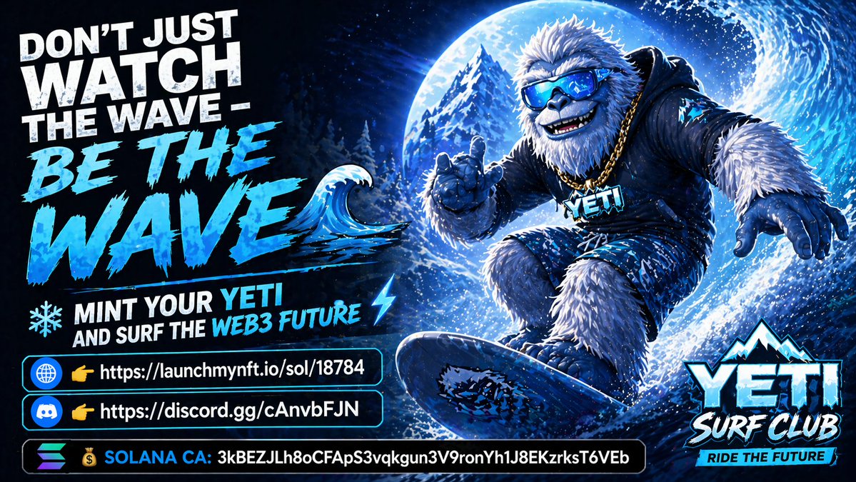Trd2Nft's tweet image. 🧊 Don’t just watch the wave — be the wave 🌊
 Mint your Yeti and surf the Web3 future ⚡
 👉 launchmynft.io/sol/18784
 👉 discord.gg/cAnvbFJN
 💰 Solana CA: 3kBEZJLh8oCFApS3vqkgun3V9ronYh1J8EKzrksT6VEb
 #CryptoCommunity #SolanaNFT #Web3Builders