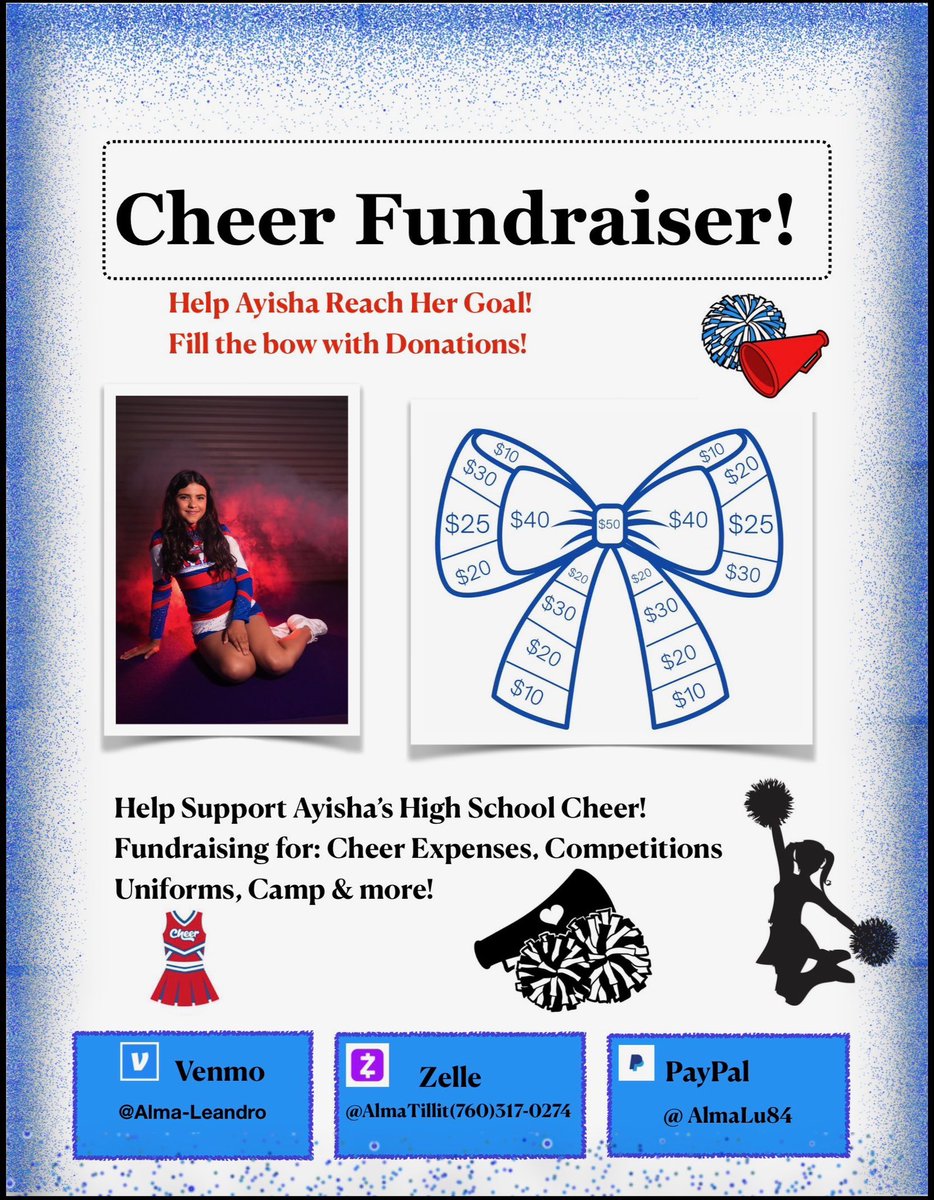 Almalu0210's tweet image. Ayisha has taken on a new Adventure and made the Varsity Cheer Team! Go Ayisha!! 🎉  Looking to family and friends to help sponsor her season as it is very expensive. All proceeds will go to cheer expenses, uniforms, Camp &amp;amp; more. Any and all help is greatly appreciated 🤗#donate